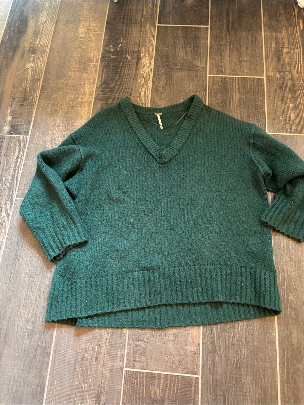 Free People Deep Green V-Neck Sweater